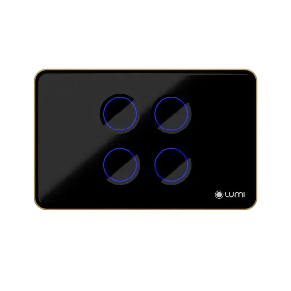Công tắc cảm ứng thông minh Luto 4 nút kính lõm, viền bo Champagne, màu đen