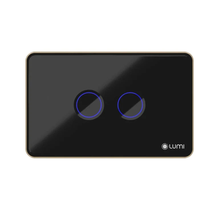 Công tắc cảm ứng thông minh Luto 2 nút kính lõm, viền bo Champagne, màu đen